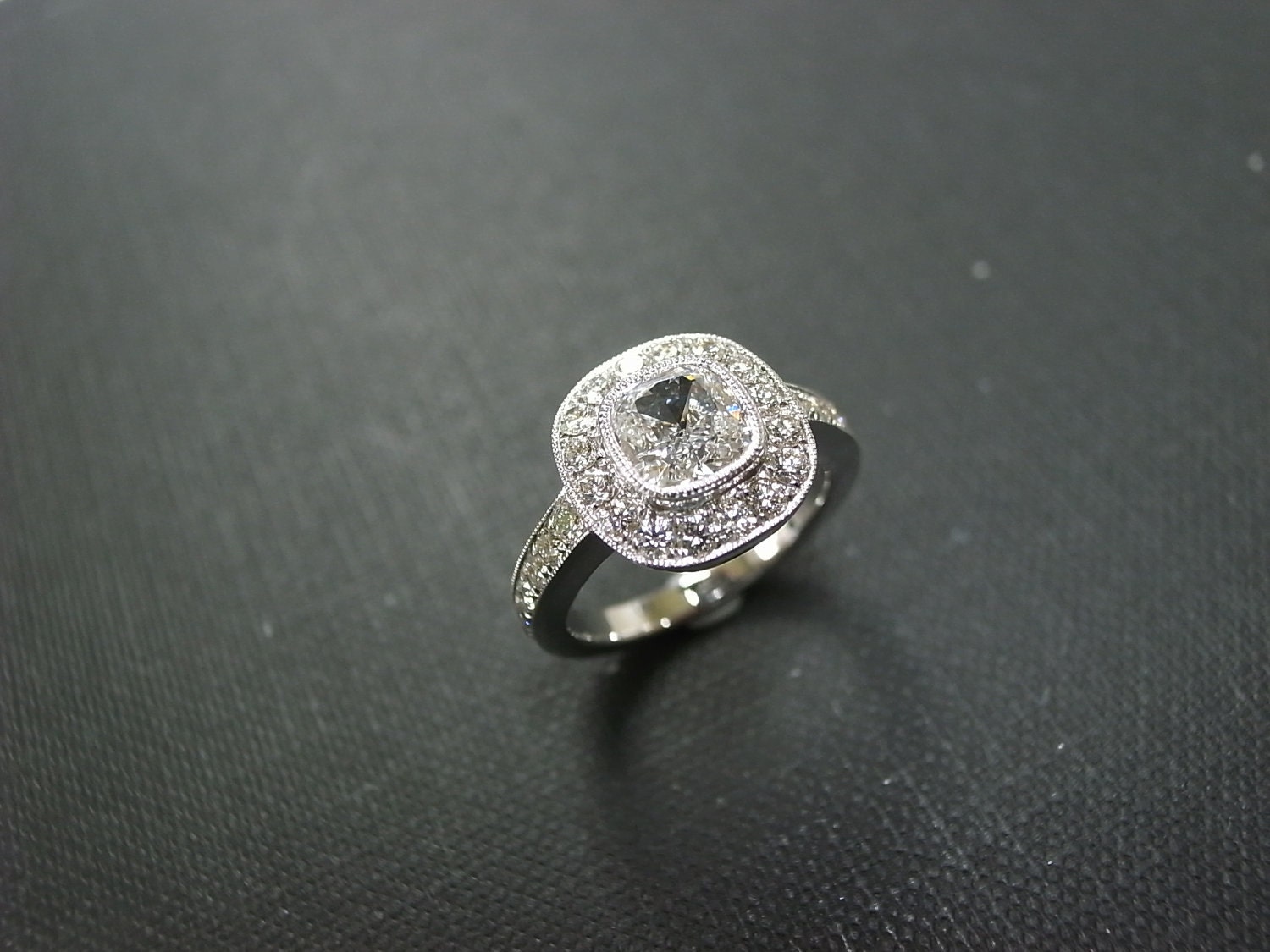 Cushion Cut Diamond Engagement Ring in 14K White by honngaijewelry