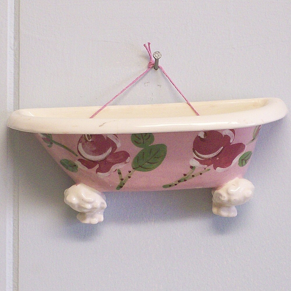 Wall Pocket / Hanging Vase / Planter Floral Pink Ceramic