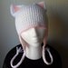 Kitty Ears Hat with Braided Ear Flaps - White and Baby Pink