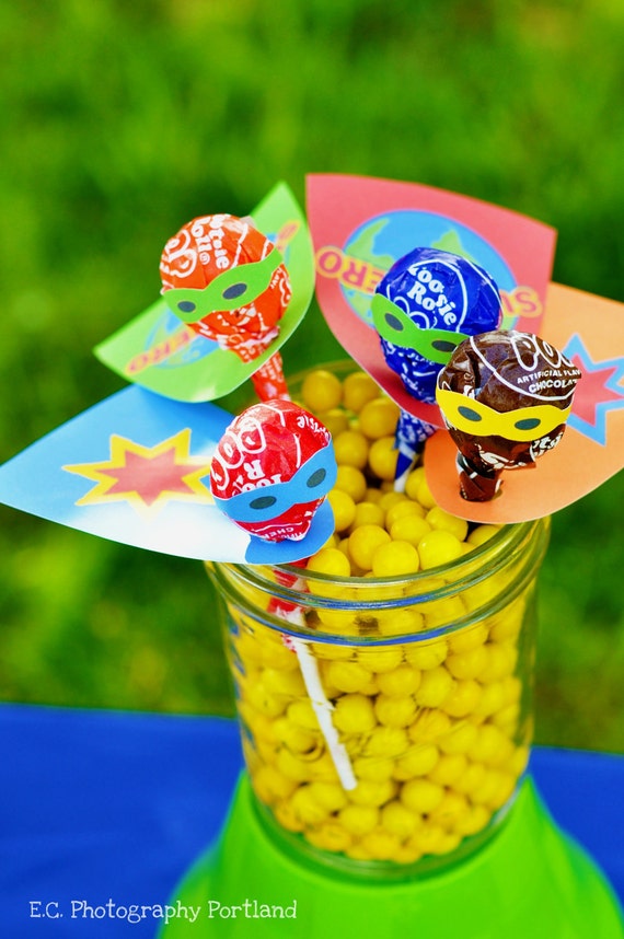 Superhero Lollipop Printable Party Favors - 8 DESIGNS - INSTANT DOWNLOAD Il_570xn