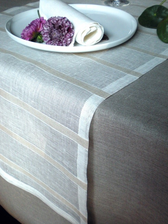 Striped Table Runner Linen Runner Gray White Runner Sheer