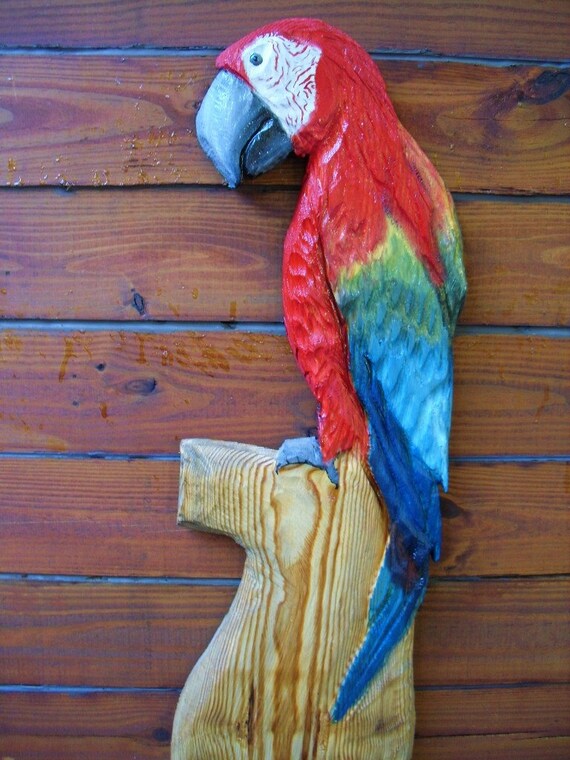 Macaw 33 chainsaw wood carved bright colorful by oceanarts10