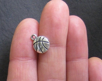 10 Basketball Charms Antique Silver - SC057
