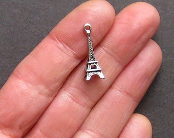5 Eiffel Tower Charms Antique Silver Tone 3D Great Detail - SC801