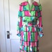 Vintage Dress 1980's Bright Color Block Silk Damask Pink Green and Turquoise by Anne Crimmins for Umi
