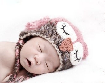 Baby Hats - Sleepy Owl Hat -Baby Owl Hat for Baby- Newborn Hat - Soft and Cute Girl Owl Hat -by JoJosBootique