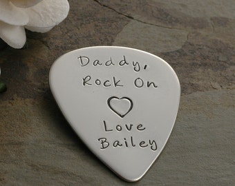 Engraved Guitar Pick - Sterling Silver, Personalized - Custom words or phrase - lyrics - Hand Stamped, I pick you