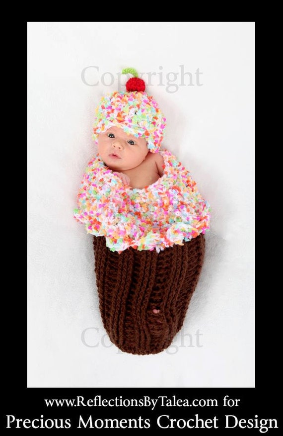 cupcake hat crochet pattern Newborn CUPCAKE Frosted Cocoon Set, Sprinkles Crochet with Prop Photo