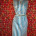 Vintage 60's white and turquoise ocean blue striped nautical bombshell double breasted cotton dress
