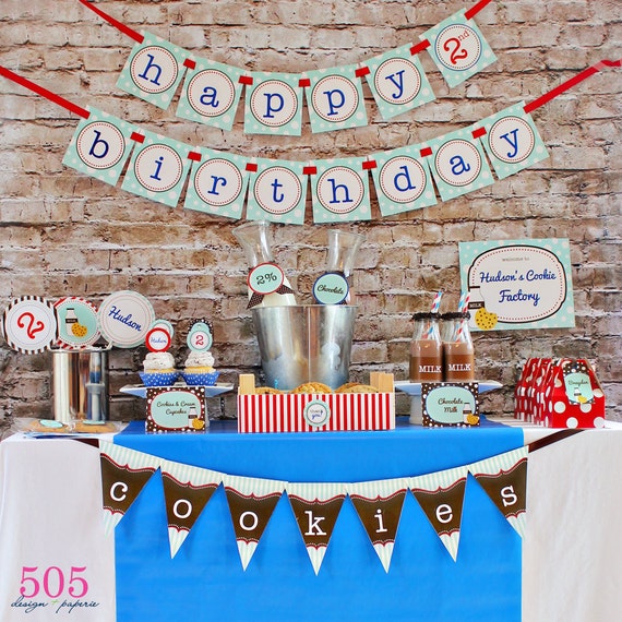 Boys Cookies & Milk Party Decorations Printable Party Package by 505 Design Paperie Il_570xn