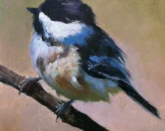 Baby Black-capped Chickadee - Bird Painting - Open Edition Print of Original Oil Painting
