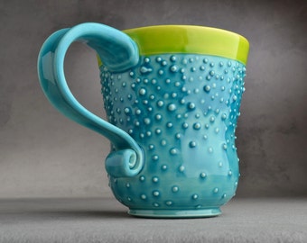Curvy Dottie Mug Made To Order Caribbean Blue Neon Green Curvy Dottie Mug