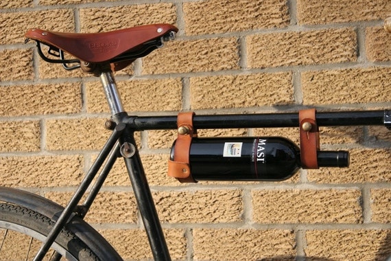 Bicycle Wine Rack - Tan Leather Bike Bottle Holder