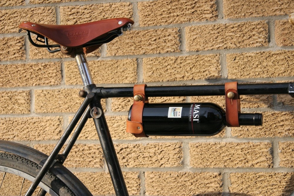 Bicycle Wine Rack Tan Leather Bike Bottle Holder