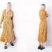 vintage 60's maxi dress in orange with purple flowers retro dolman sleeves empire bohemian hippie festival women's
