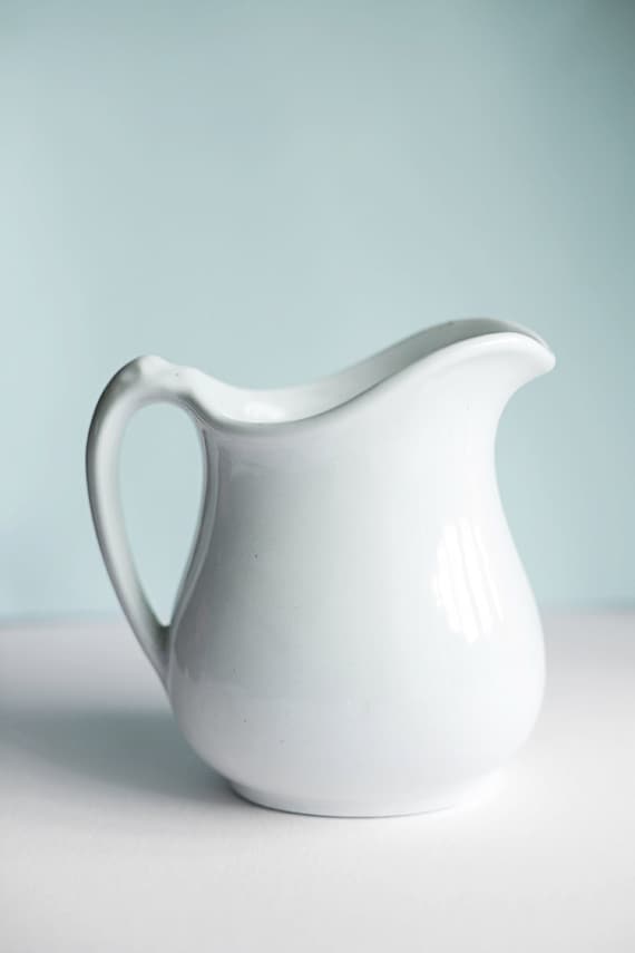 White Ceramic Pitcher Small Shabby Chic Cottage Decor   Il 570xN.289412361 