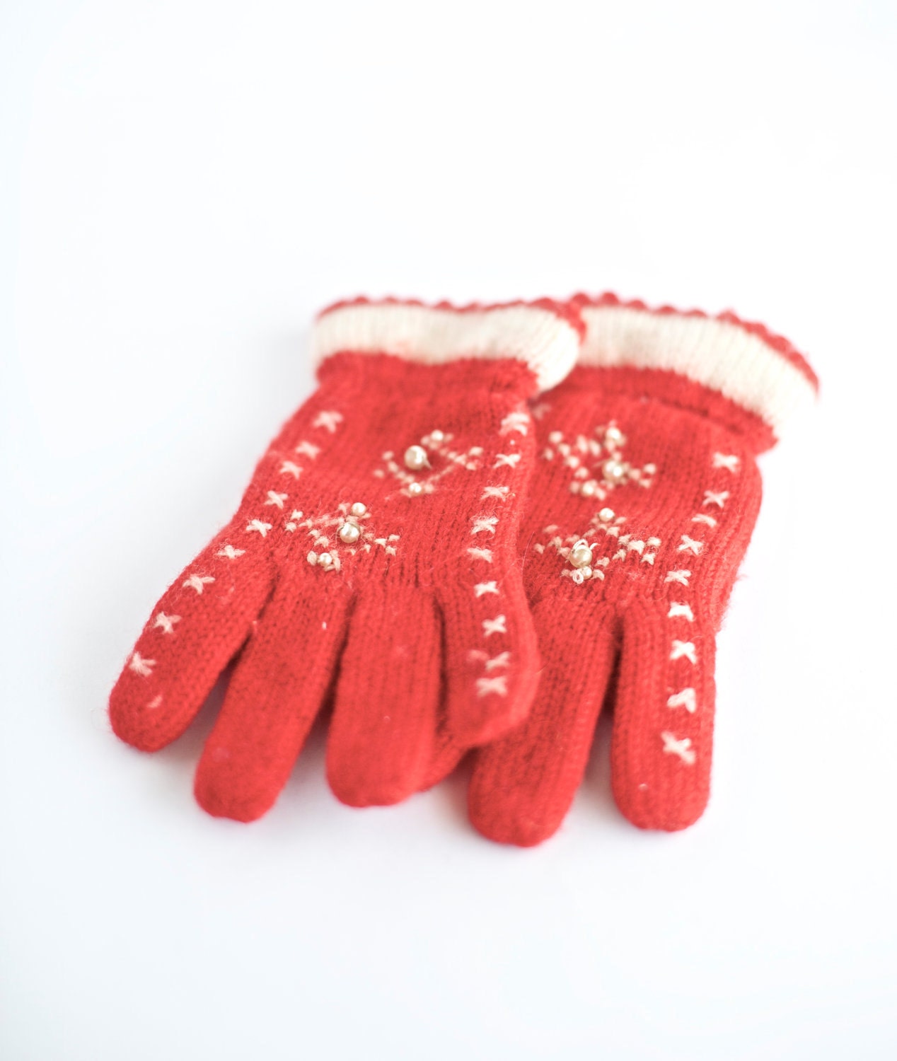 Vintage Red CHILDREN's Gloves Knit Winter Christmas