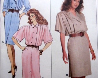 Butterick 6196 Women's 80s Front Pleats Dress Sewing Pattern Bust 31 to 34