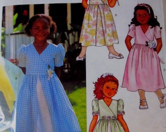 Butterick 3411 Girls A-Line Mock Wrap Dress and Slip Sewing Pattern Size 2 to 5 Breast 21 to 24