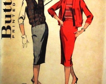 Butterick 8664 Womens 50s Slim Sheath Skirt and Blouson Jerkin Sewing Pattern Bust 32