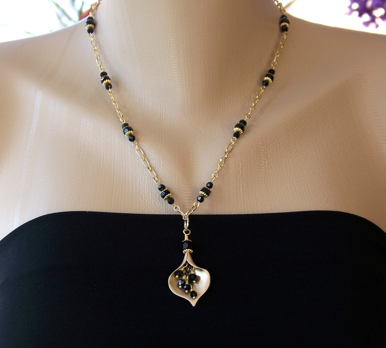 Gold Calla Lily Necklace Pendant Necklace Statement