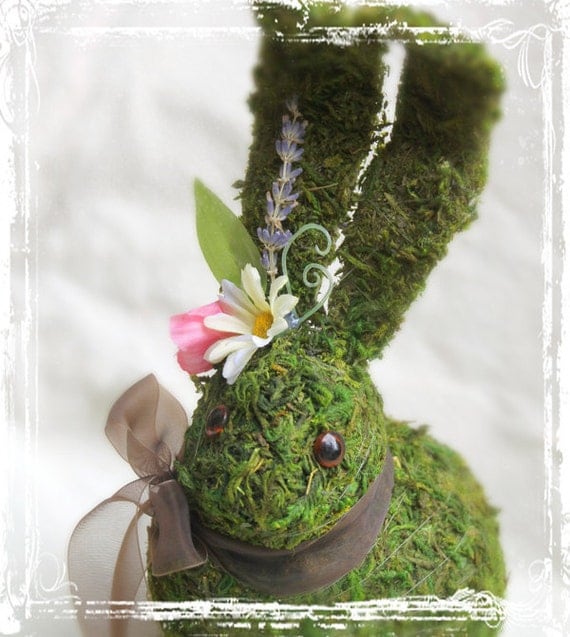 Moss Covered Bunny Easter Decoration Woodland by sparkleandposy
