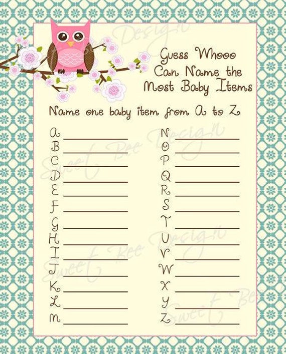 games alphabet escape instant Game Shower Invitation Owl Shower Baby Owl Game Baby