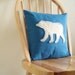Bear Pillow - White Wool Felt Applique on Blue Cotton