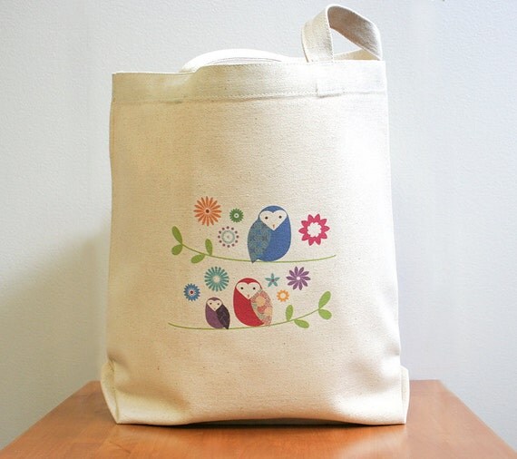 Owls canvas tote bag. Sturdy 100% 10oz. cotton canvas.