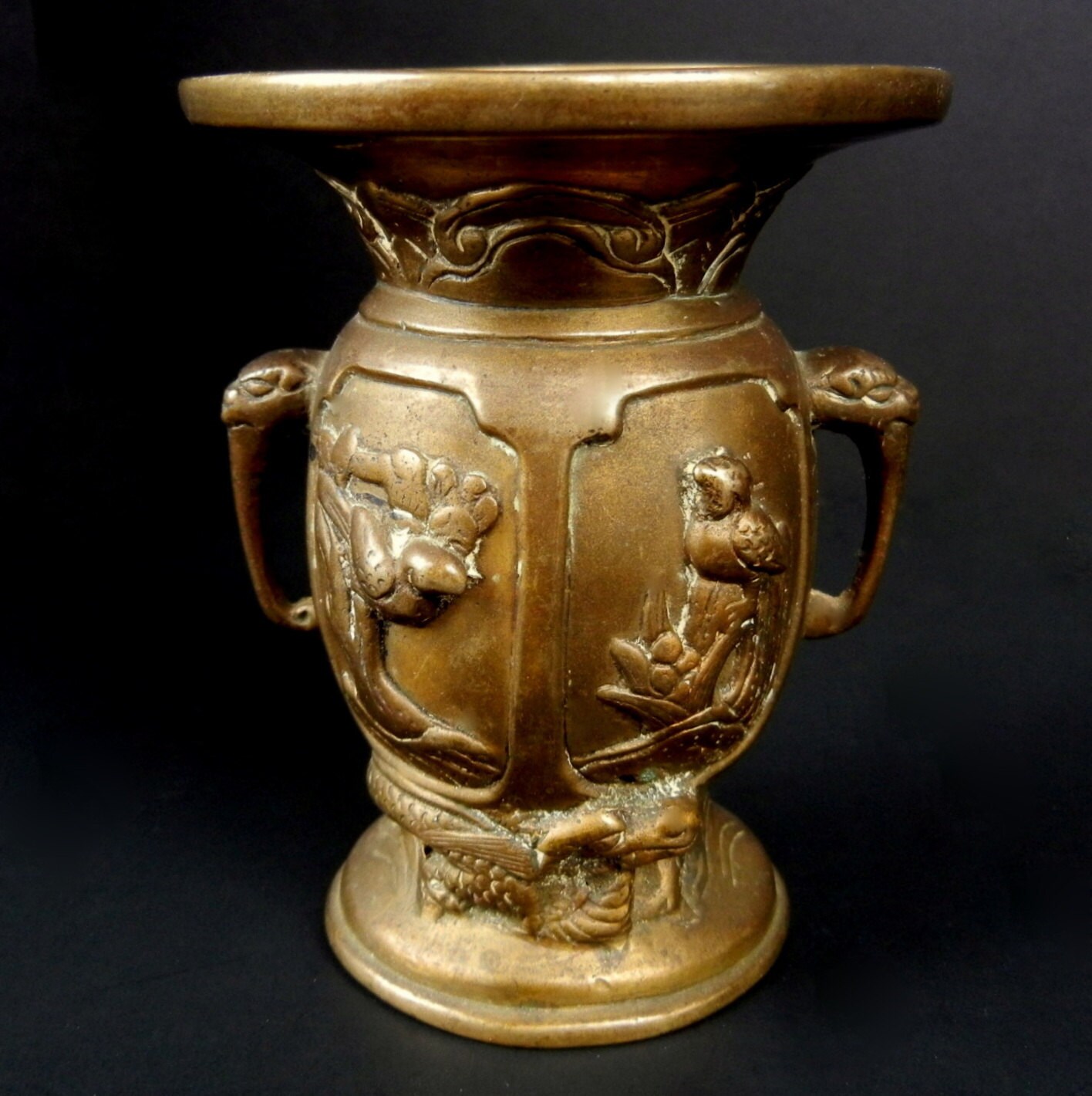 Small heavy BRASS INCENSE BURNER / Vase with Elephant Handles