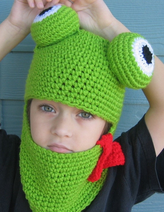 Crochet Hat Pattern Frog Hat Hood for Adult Child Boy or Girl