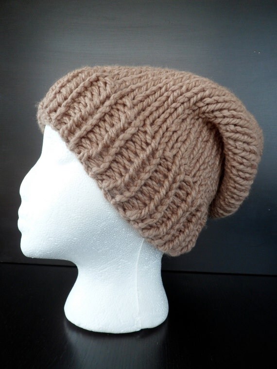 Items similar to Knit Slouchy Hat in Tan on Etsy