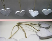 Set of 4 White Paper Mache Hearts Ornaments - Shabby Chic Look - S. Valentine Ornaments Hanging/Wedding Favors x 4 - Table Number Tags Signs Il_170x135