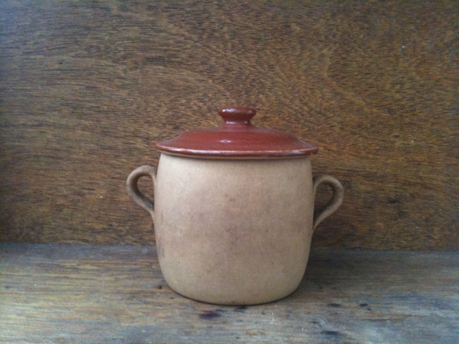 Vintage English Hand Turned Clay Jar Pot with Lid Storage