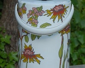 Retro Vinyl Ice Bucket wth Floral Design / Vintage Ice Bucket / Tall Ice Bucket / Vintage Bar Ware / Bar Supply / Picnic Supply