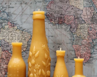 Beeswax Candle Collection - antique bottle shaped - "French, Lime Juice Md and Mini and FREE Hoyt's" - by Pollen Arts -