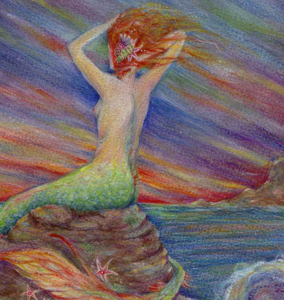 Mermaid art print Siren Song mermaid on a rock picture from