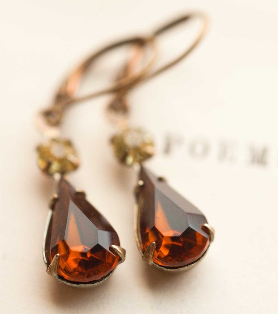 Dark Amber Brown Topaz Estate Style Earrings by NotOneSparrow