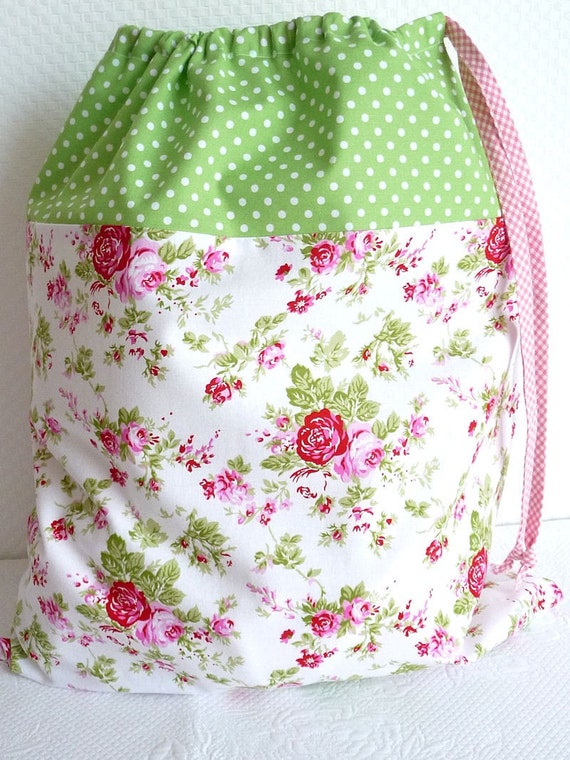 Laundry Bag. Lingerie Bag. Large. Shabby Chic Drawstring Bag.