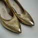 Vintage 1960s Shoes Wedding Kitten High Heel Gold Size 5.5 Bridal Fashions