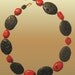 Red Oval Coral and Black Lava Necklace L
