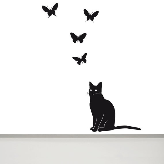 Cat Wall Decal and Butterfly Wall Decal 6 Cat Wall Art