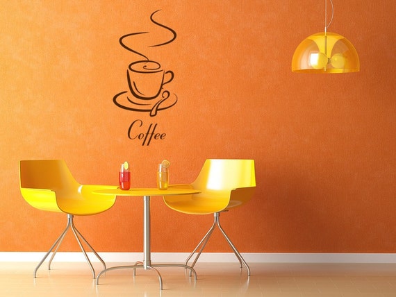 Coffee Cup Wall Decal, Cafe, Caffe, Le Cafe Vinyl Wall Art Graphic