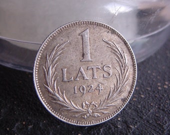 1924 ANTIQUE 1 Lat Silver Coin for collection, gift, jewelry, anniversary