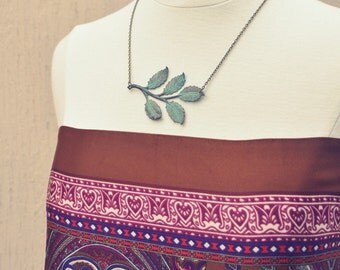 SALE - patina leafy branch necklace.