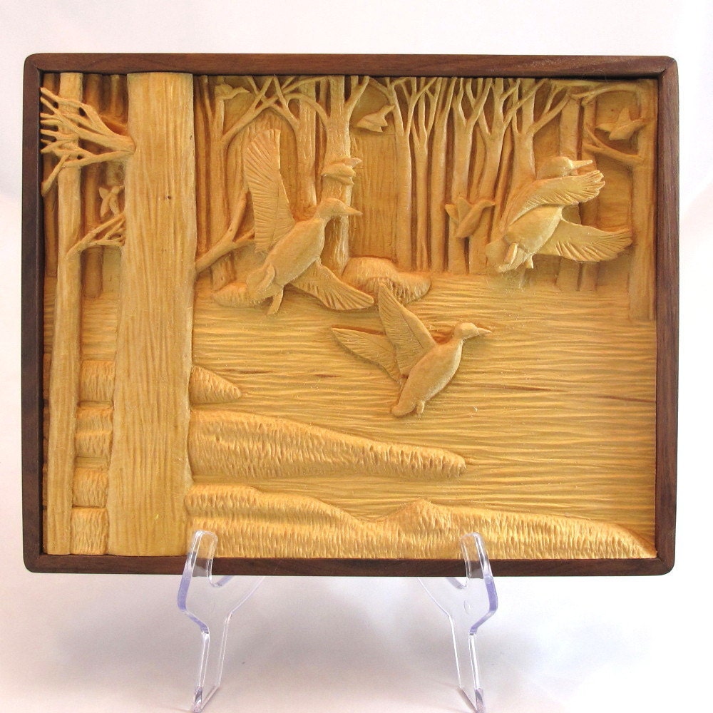 Relief Carving of Ducks in Flight Handmade by RicksWoodArt