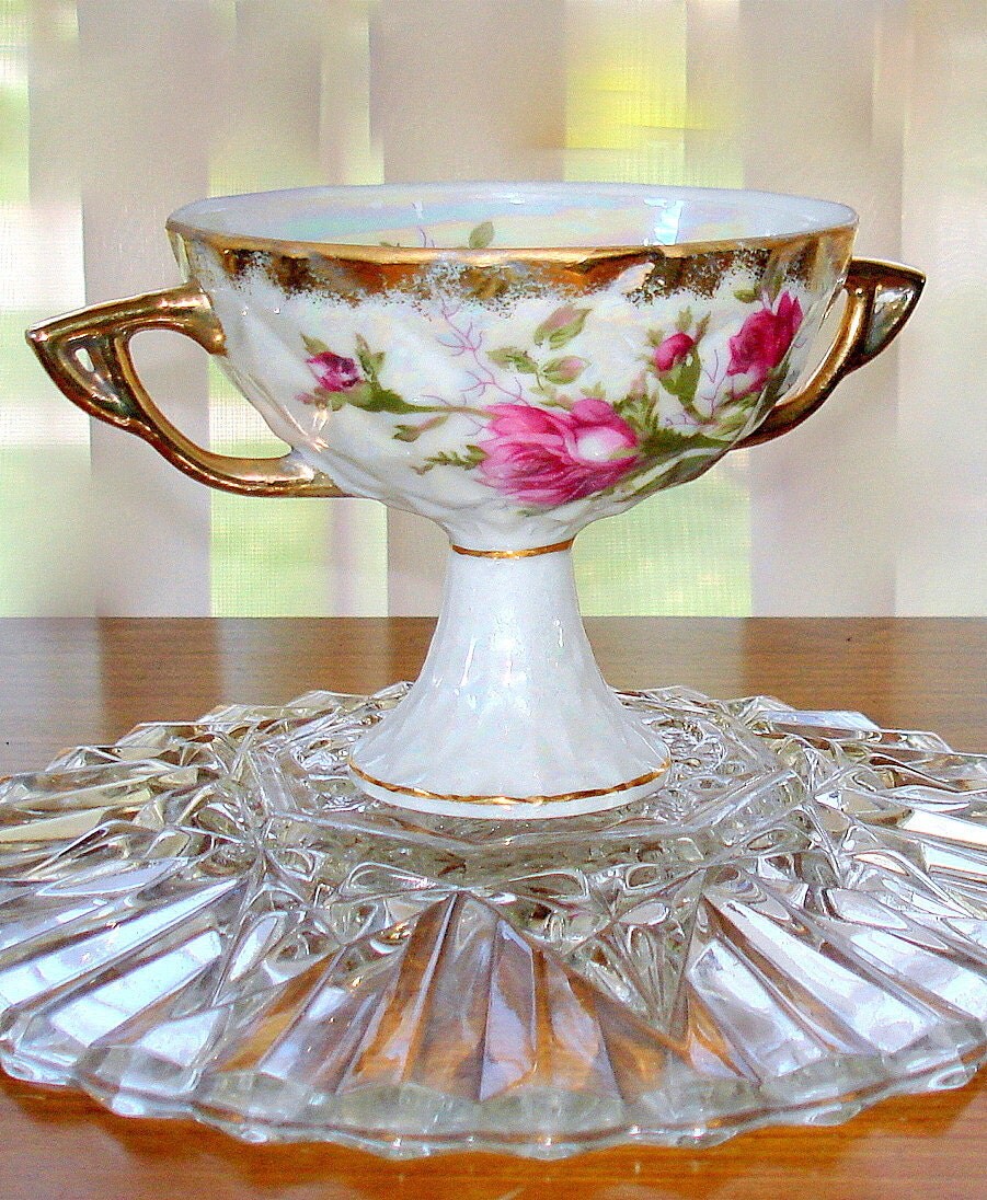 Pedestal Bowl Decorative Fancy Pearlized Porcelain Smaller
