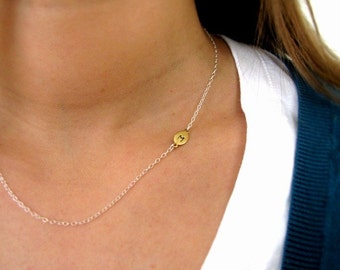Girlfriend Gift, Wife Gift, Sideways Initial Necklace, Gold Initial Jewelry, Personalized Bridesmaid Necklace, Boss Gift, Stocking Stuffer