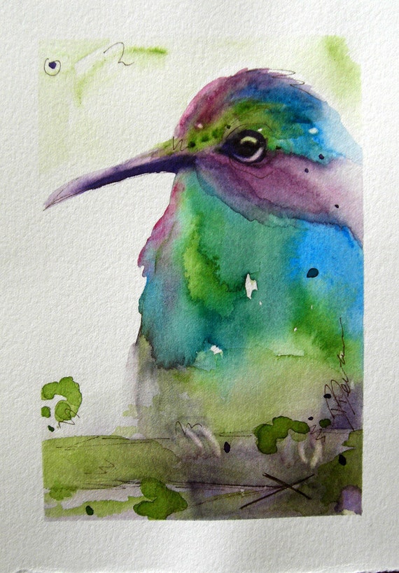 Hummingbird Original Watercolor Painting Bird Art