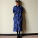 60s Cobalt Blue Plaid Jacket - vintage Mad Men era light wool dress coat, bright Indigo & black, built in neckerchief